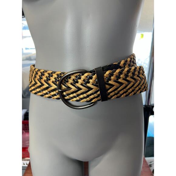 Banana Republic Genuine Leather Black Gold Woven Braided Wide Belt XS Adj. - Picture 3 of 7